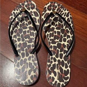 Tory Burch Animal Print Sandals - Black and Brown